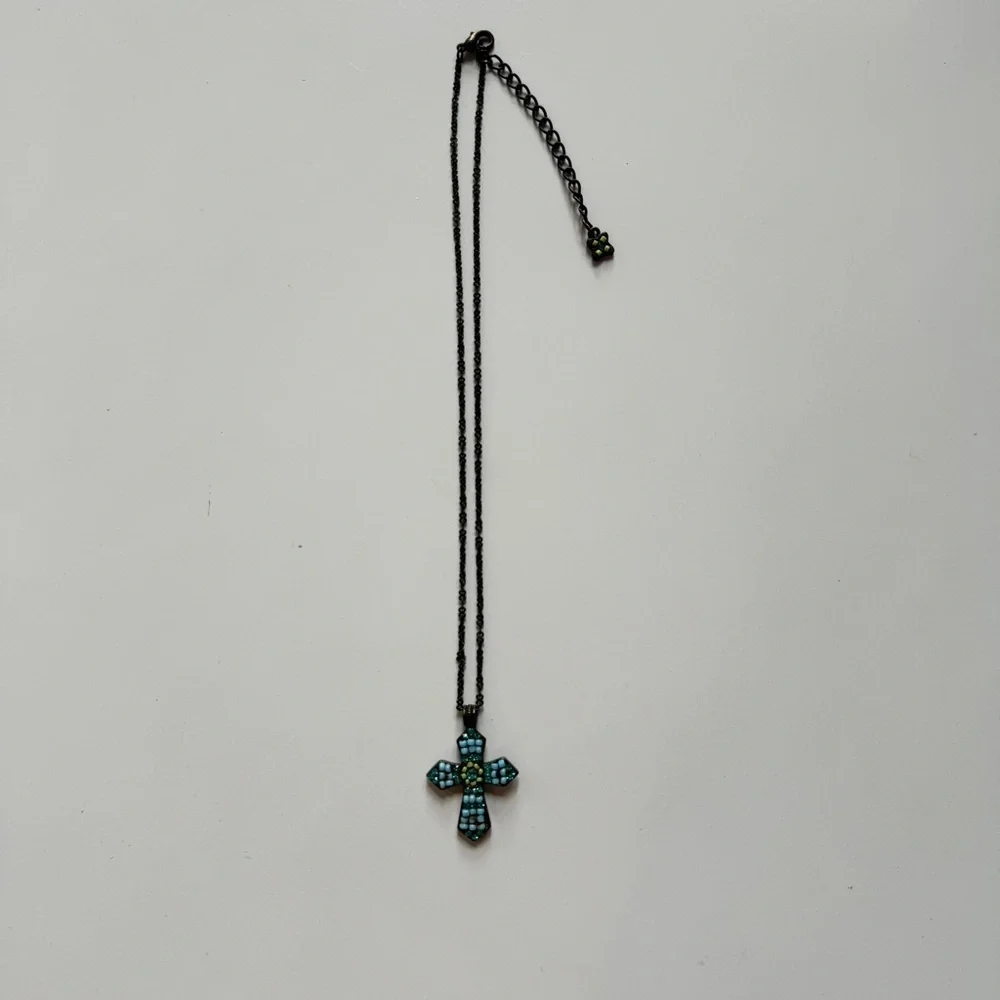 Beaded Cross Necklace in Turquoise